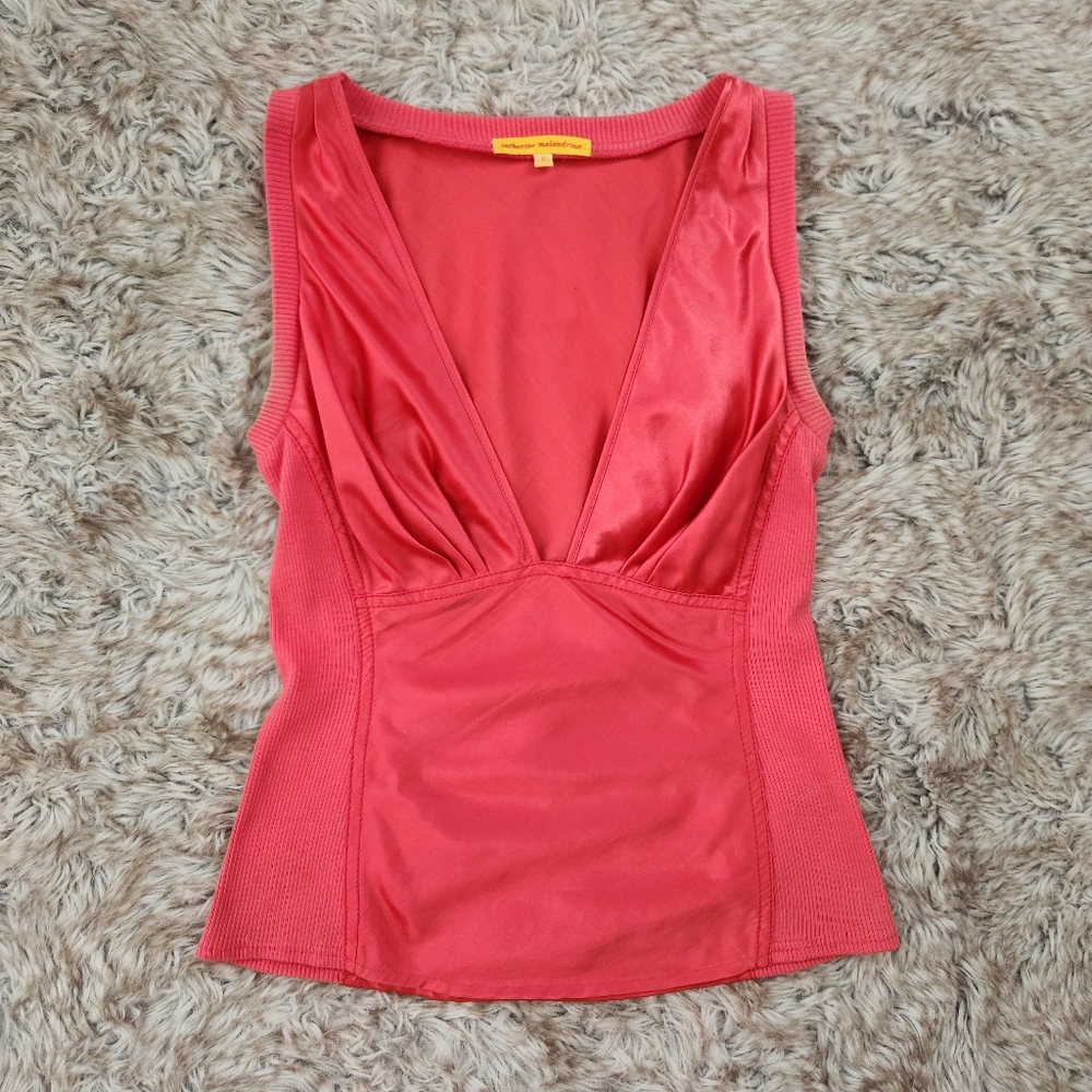 Catherine Malandrino Silk Insert V-neck Tank‎ Top Red Women's Size Small